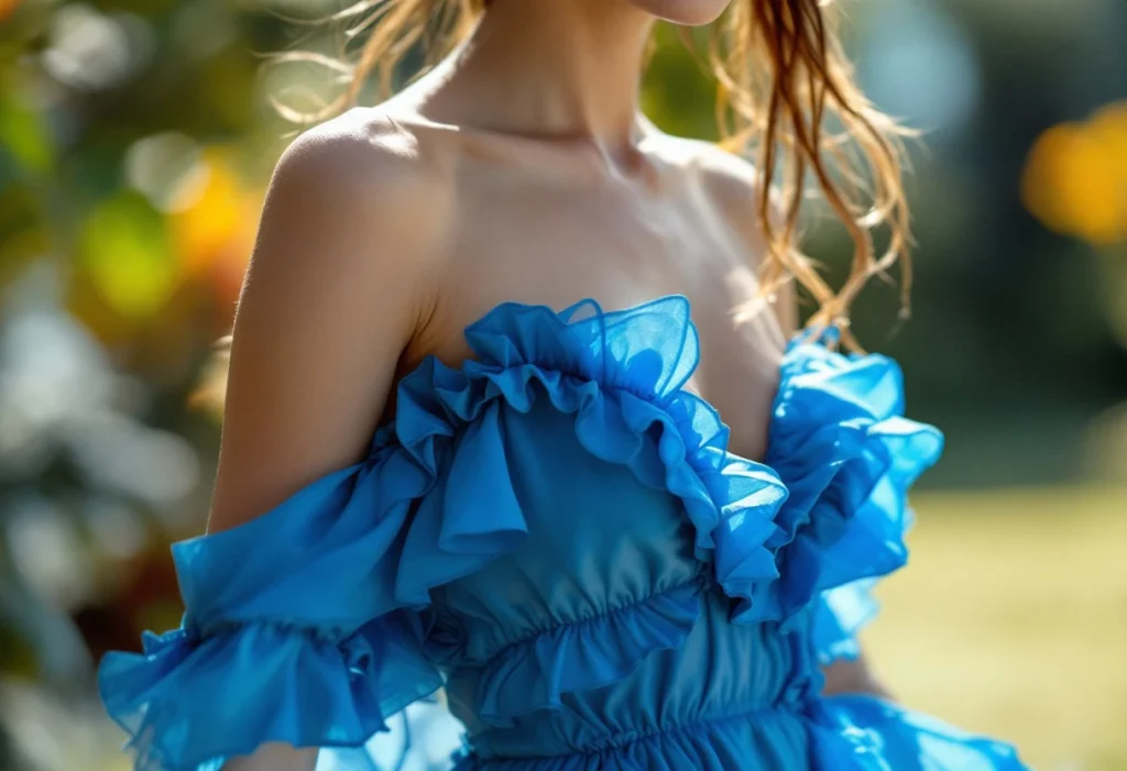 Robe bleu électrique à volants : tendance ou audace vestimentaire ?