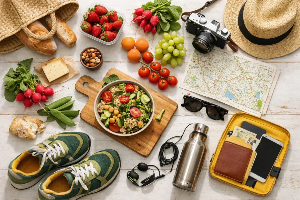 Mieux manger en voyage : marchés frais et pauses actives